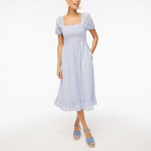 J. Crew Smocked Puff Sleeve Midi Dress